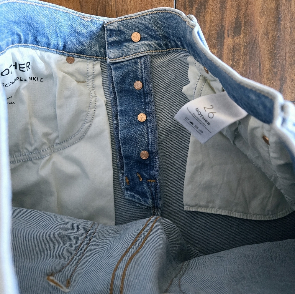 Mother The Scrapper Ankle Button Fly High Rise Stretch Straight Leg Jeans Sz 26 - Picture 14 of 16